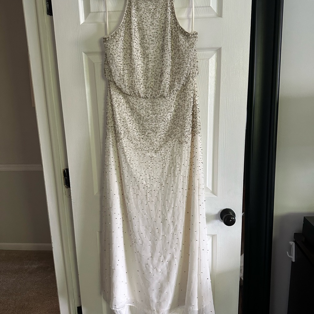 Anthropologie BHLDN Rian Embellished High Neck Halter Maxi Dress Gown with Train